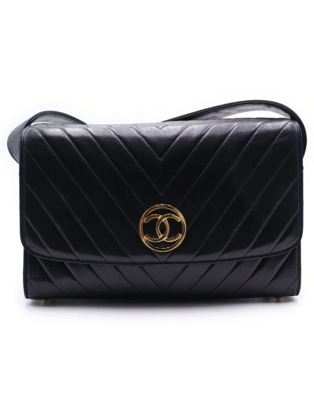 Chanel Chez Blanc Lambskin Gold Vintage Shoulder Bag Black
